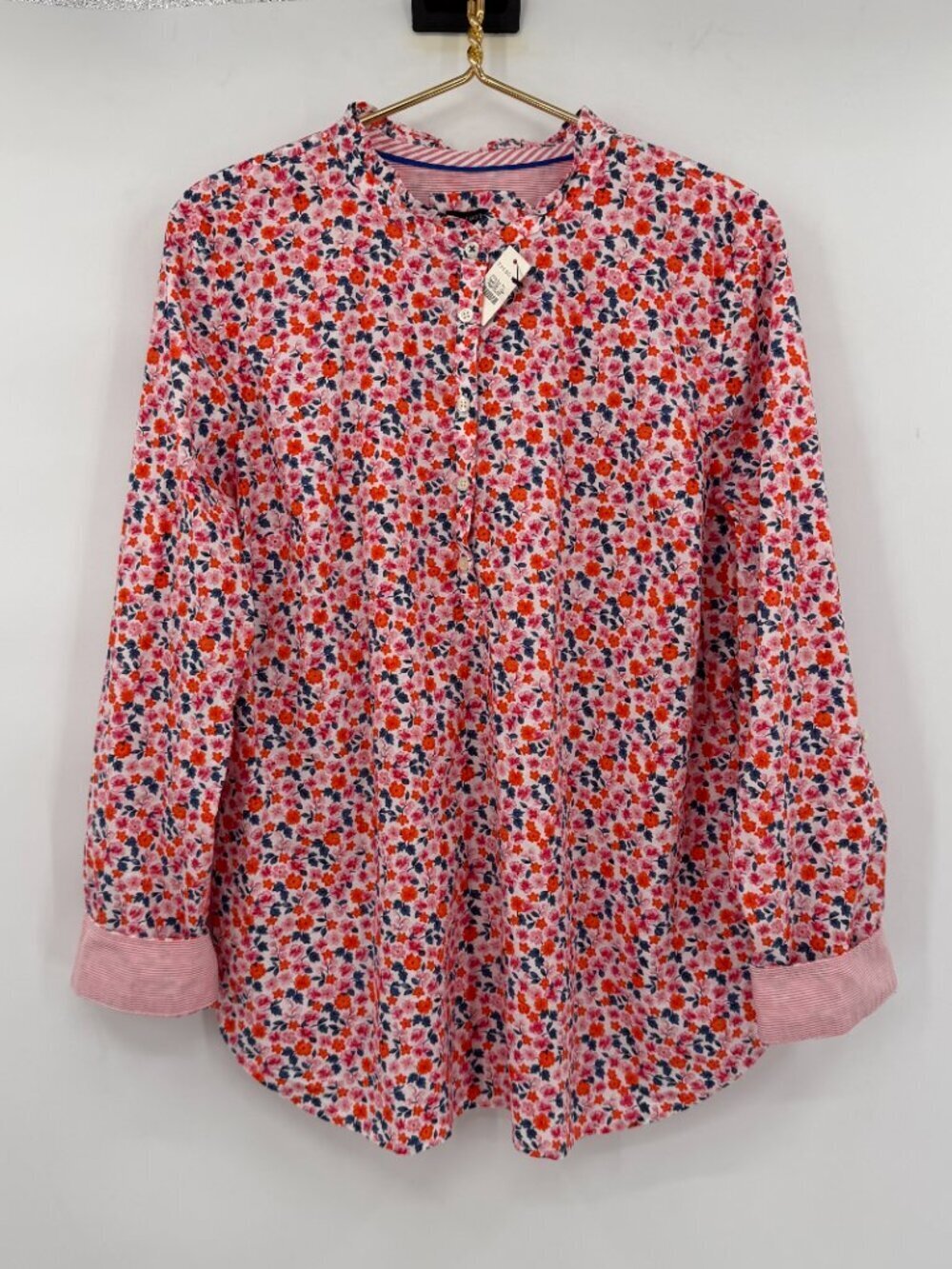 Women’s Talbots Floral Button Front Cotton Blouse XL Pink Orange Blue NWT